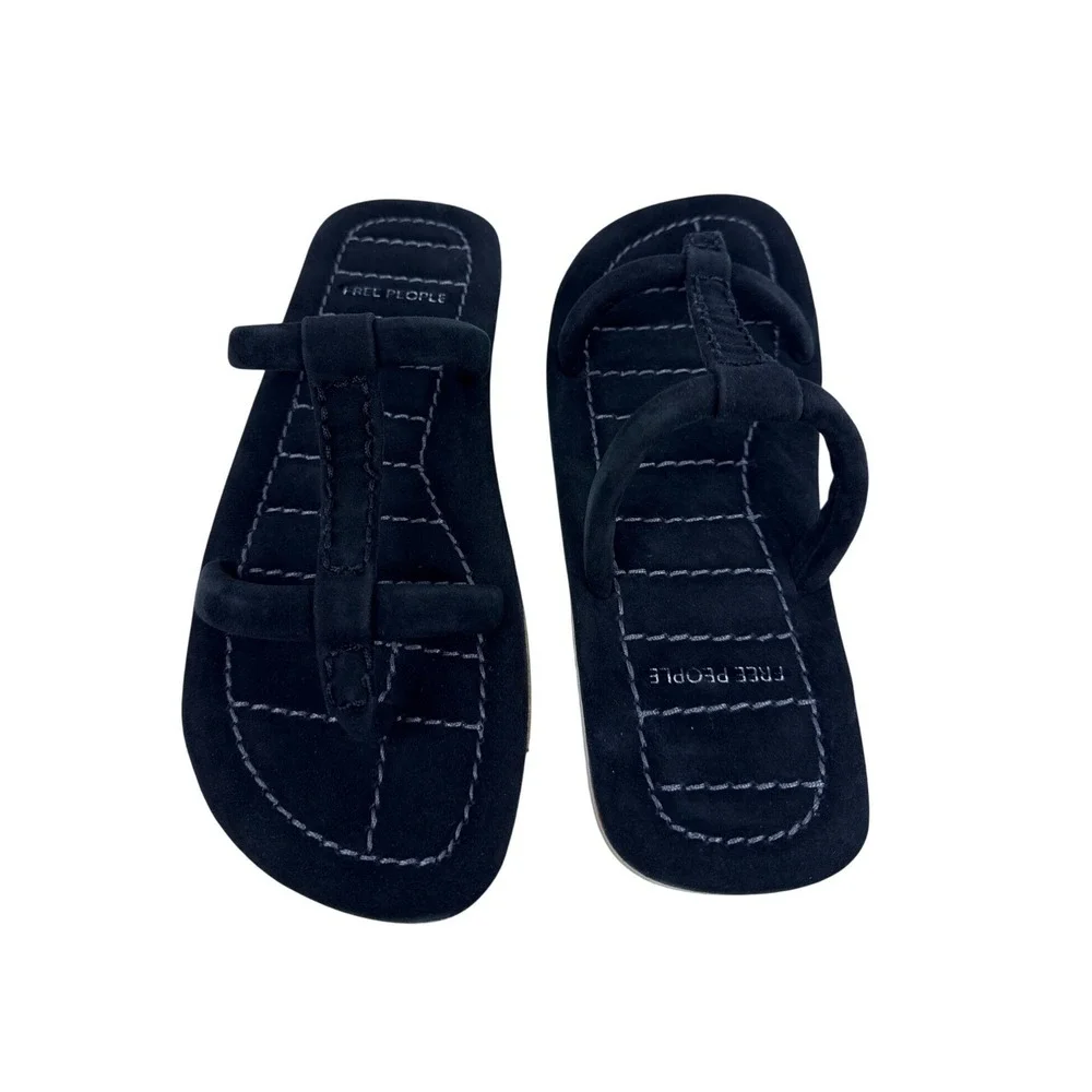 Free People Hadden Sandals Womens 8.5 Black Suede Thong Flat Slides - Picture 13 of 15